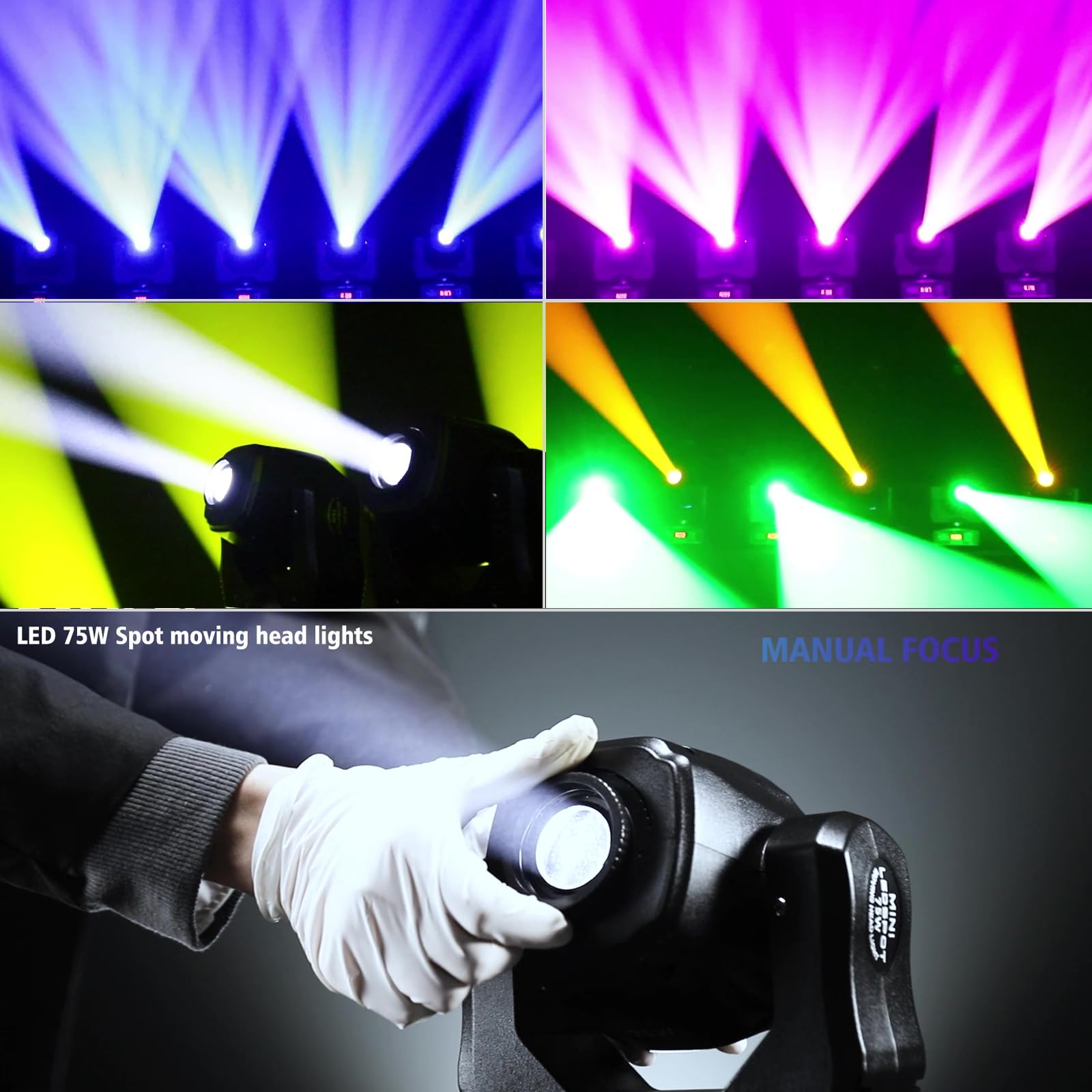Luci da palcoscenico DMX 512 a testa mobile da 75 W, 8 gobo, 8 colori, con suono attivato, per feste, karaoke, matrimoni, discoteche, eventi, DJ (1 confezione)
