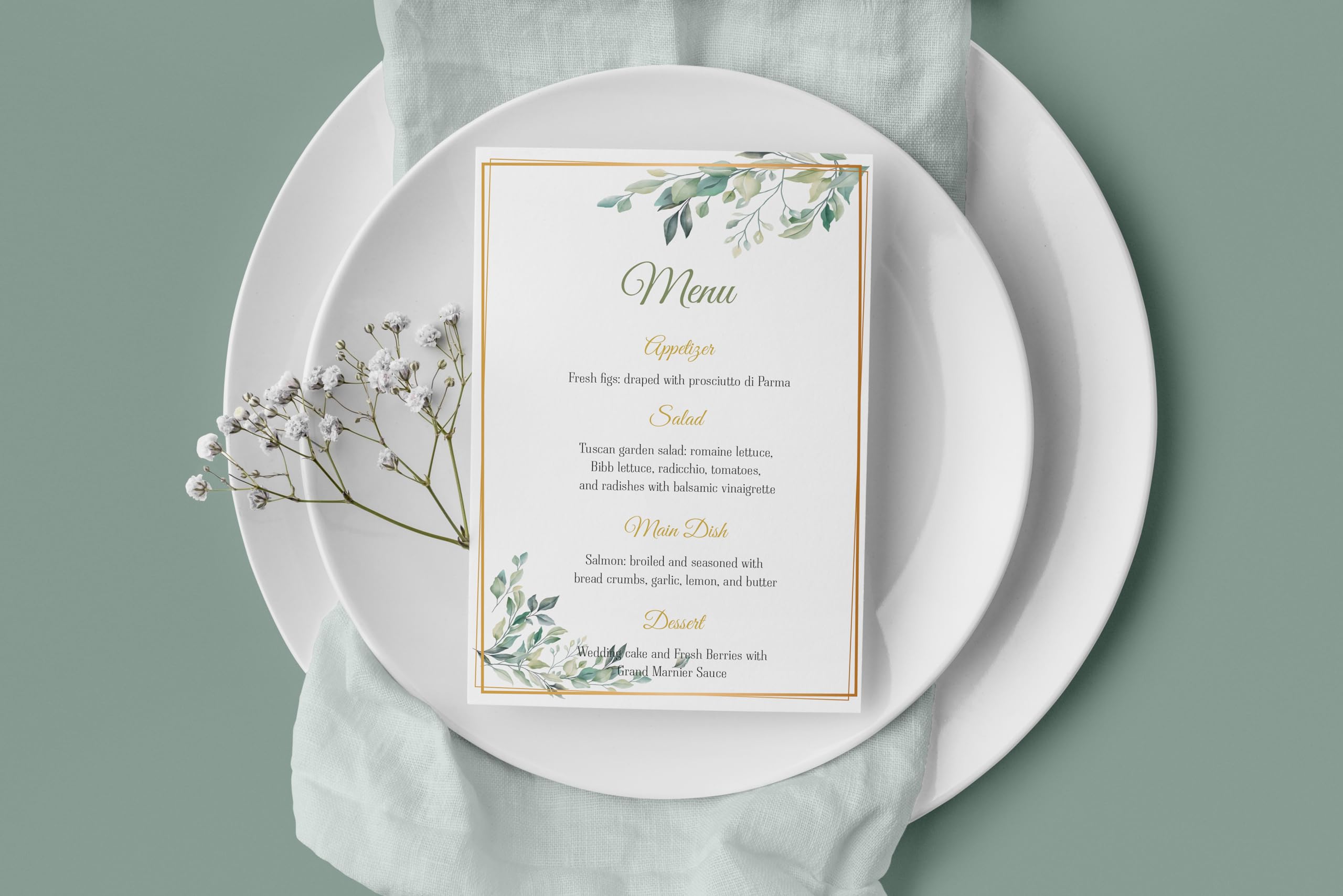 Menu Foglie Verdi per Cerimonia Matrimonio Nozze in Cartoncino A5 (30 Pezzi)