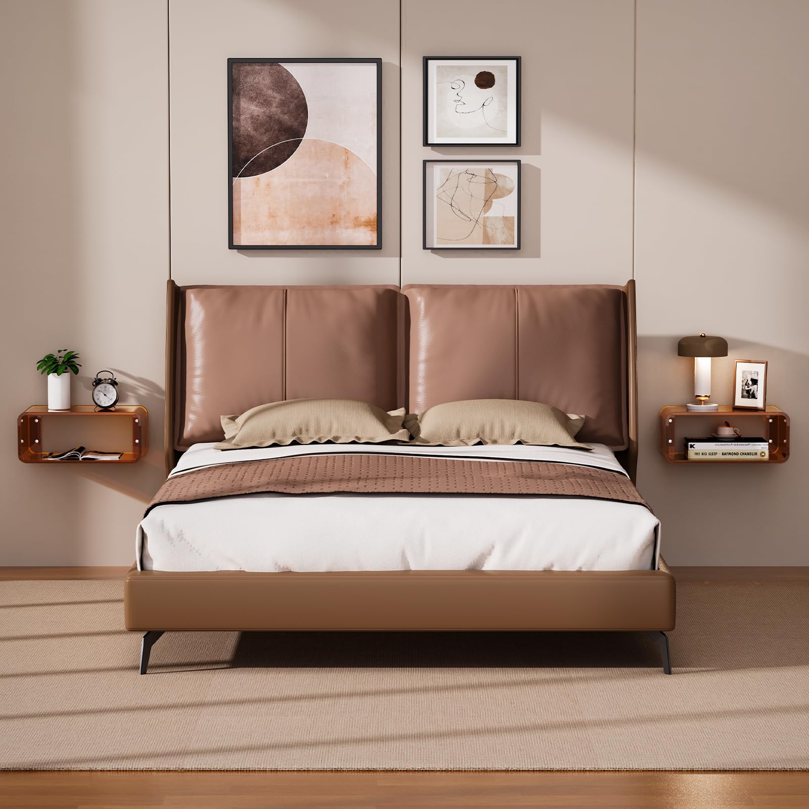 Comodino Sospeso in Acrilico (marrone scuro) | Comodino Galleggiante Mensola da Parete Design Moderno, Minimalista ed elegante