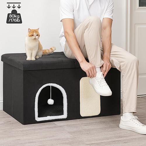Miniatura 5 de HOOBRO Caja de arena para gatos, muebles de interior con alfombrilla para gatos, muebles de caja de arena oculta, interior impermeable, incluye