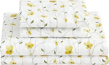 King Size Sheet Set Yellow Floral Bed Sheets King Printed Sheets - 4 Piece Soft Microfiber Patterned Fitted Sheets with 15" Deep Pocket, Flower King Sheet Set