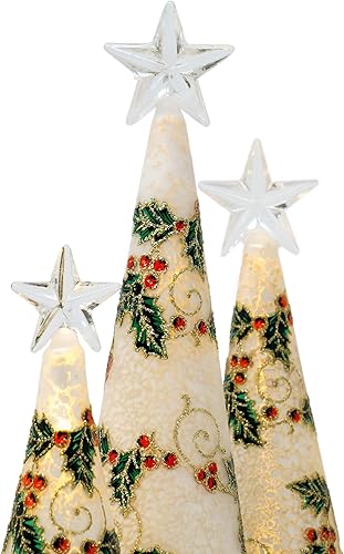 Miniatura 4 de Red Co. Adornos de cristal para árbol de Navidad con luces LED, decoración de temporada navideña iluminada, bayas de acebo en plata, juego de 3