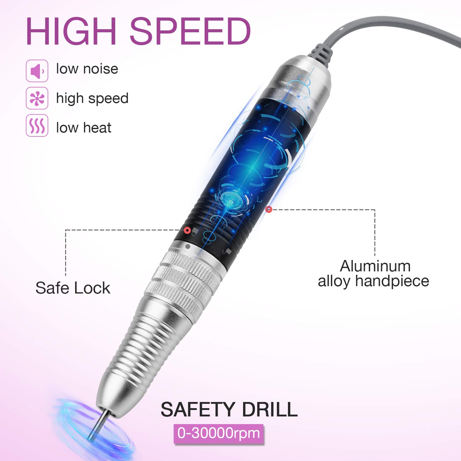 Torno para Uñas Profesional 35000 RPM, AZ GOGO Torno para Uñas de Gel y Acrílico, Lima Eléctrica para Uñas con 7 Brocas, Velocidad Ajustable, Set de Manicura y Pedicura Eléctrico para Salón DIY