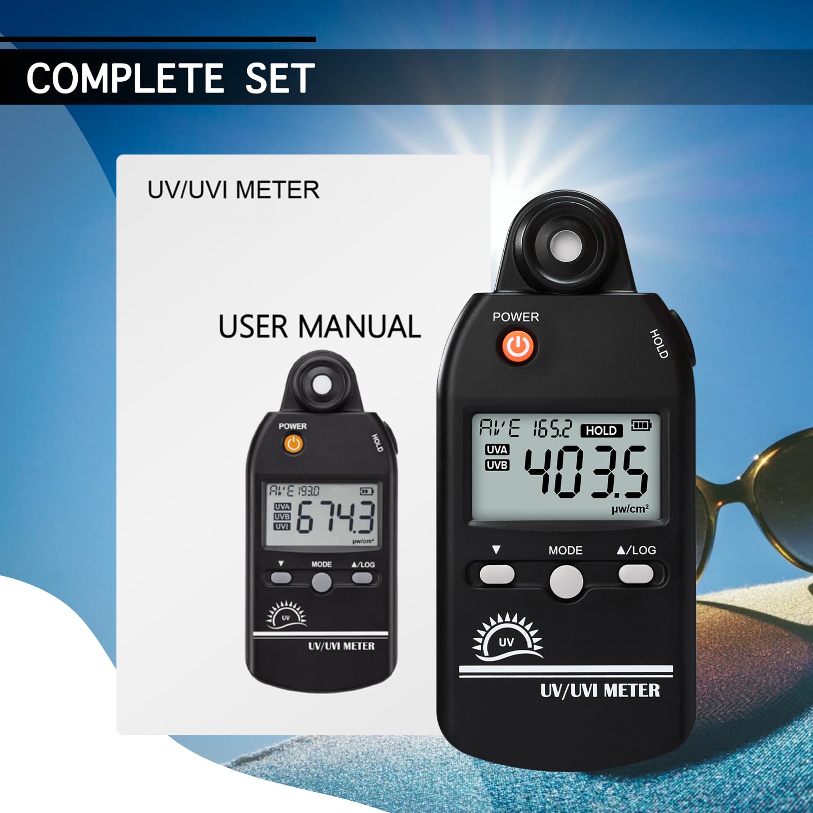 Misuratore UV digitale UVB, 280-400 nm Indice Meter UV con UV e UVI commutabile, campo di misurazione 0-5000 μW/cm² Rilevatore UV con 100 gruppi di dati Record, Indice Meter UV per rettili, ecc.