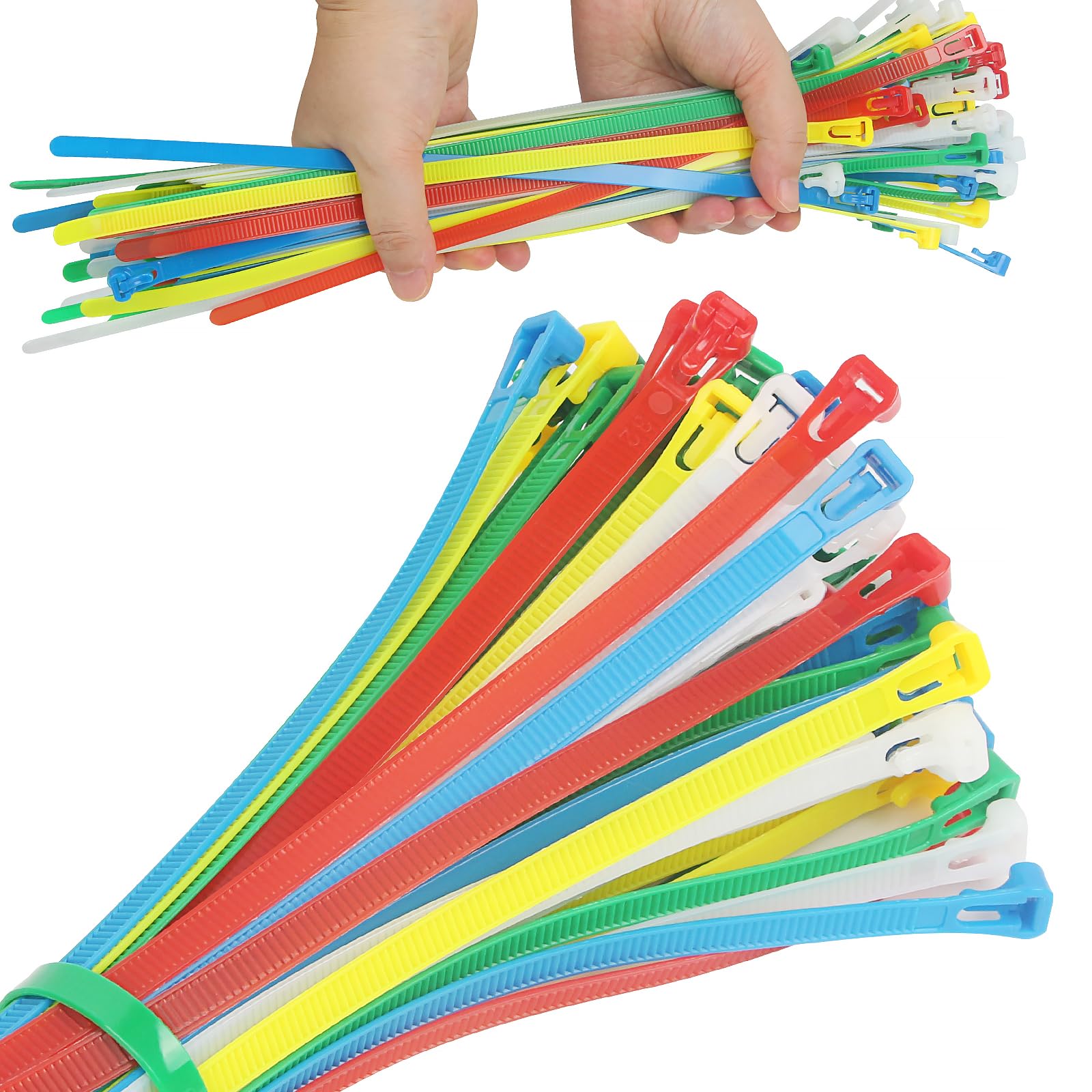 JRJRN 100Pcs Cable Ties Coloured Mixed, 300mm X 8mm Strong Nylon Zip Ties