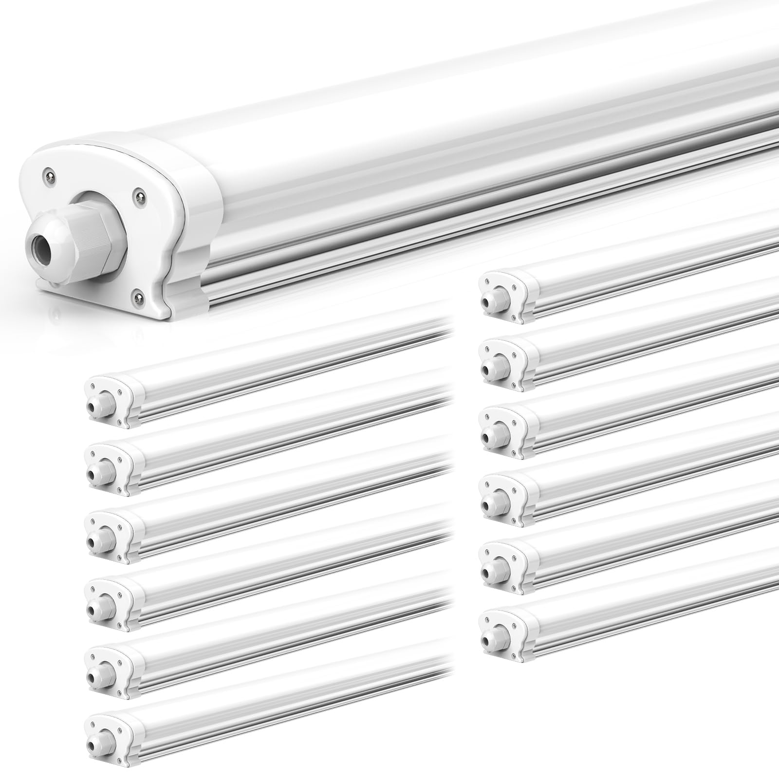 JESLED - LED Feuchtraumleuchte 120cm IP65-30W 5200 Lumen - Verknüpfbar - Kellerleuchte, Nassraumleuchte - Feuchtraum Wannenleuchte [Energieklasse C] (6500K-12P)