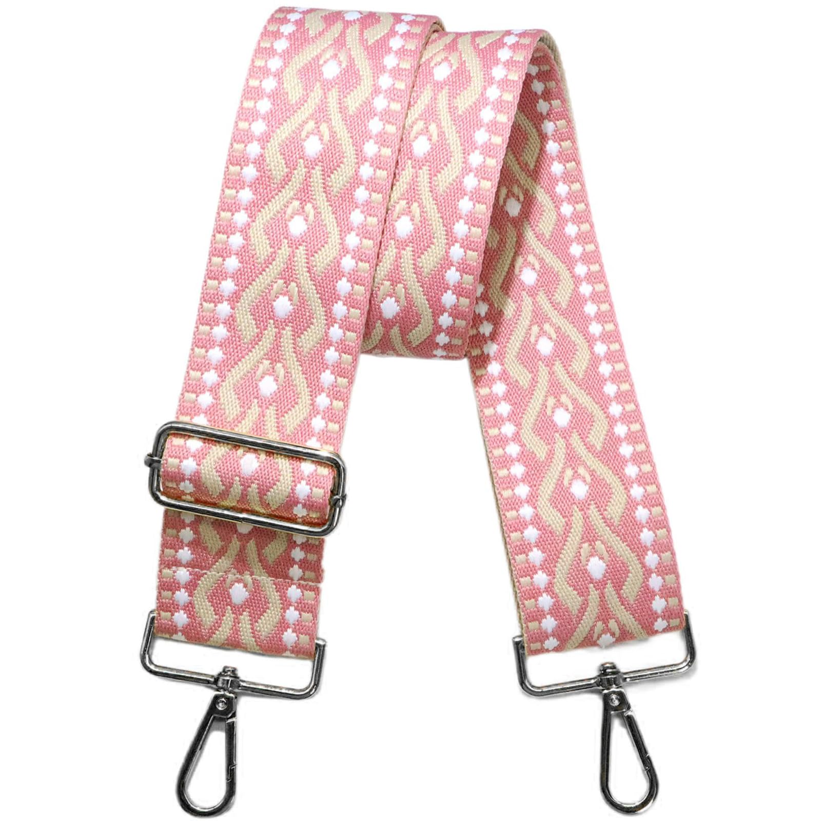 LEMEDE 2" wide Bohemian Purse Straps - 55" Adjustable Black Buckle Crossbody Bag Shoulder Strap with Embroidery Ethnic Style(Lightcoral Purse Strap)