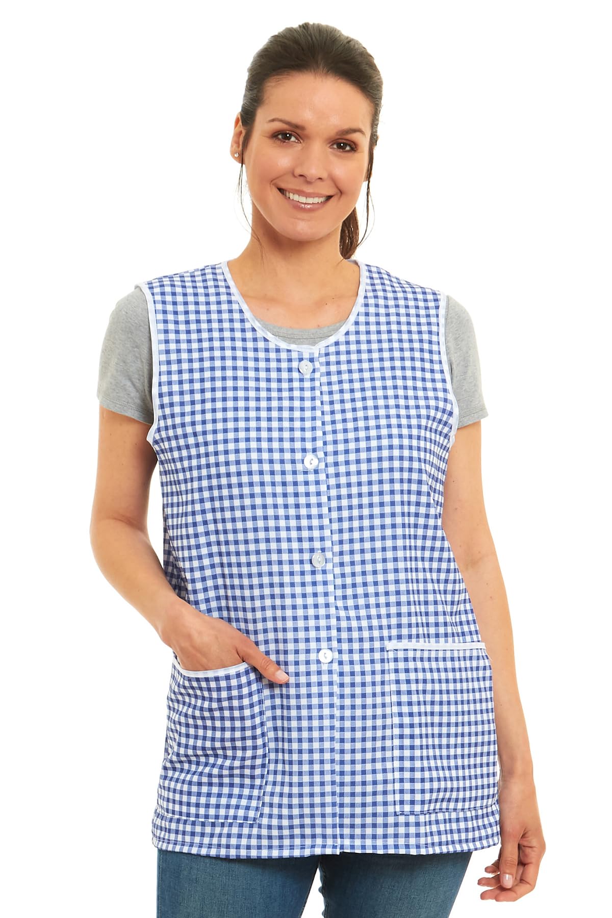 Delantal de cuadros para mujer, diseño de cuadros a través del diseño, con bolsillos delanteros, elegantes tabardos para mujer, delantales casuales para usar en el hogar, cocina, restaurantes