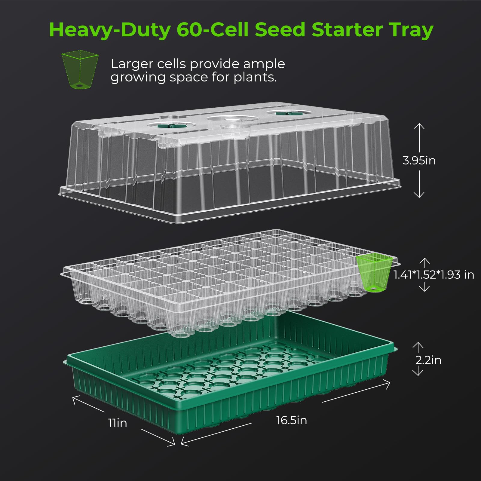 Vassoio per sementi con luce crescente, confezione da 2 pezzi, kit per piantine con cupola umida, kit di germinazione dei semi per piantare semi (120 celle)