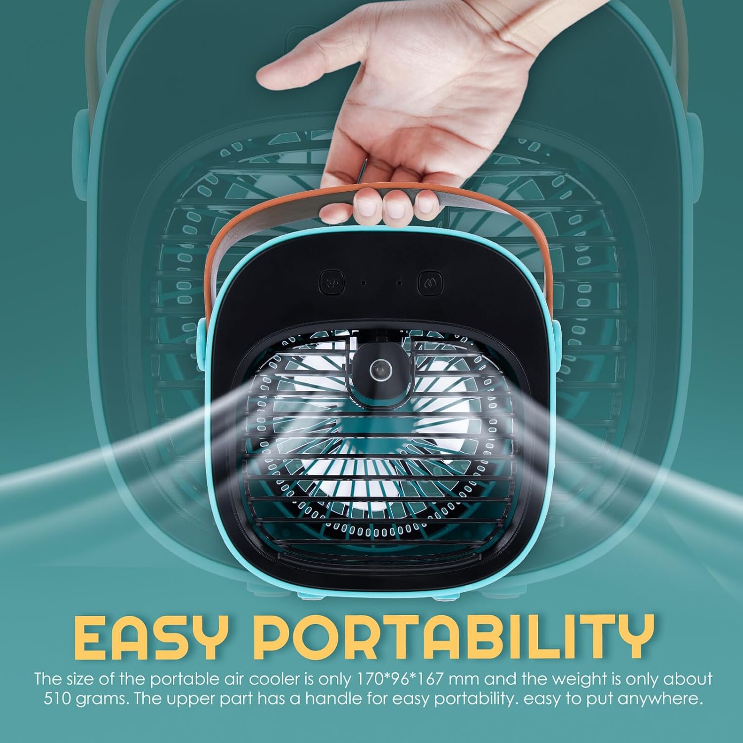 Portable USB Desktop Cooling Fan, Mini Rechargeable Plastic Air Cooler with Mist Function for Office, Dormitory, and Home Use, Blue