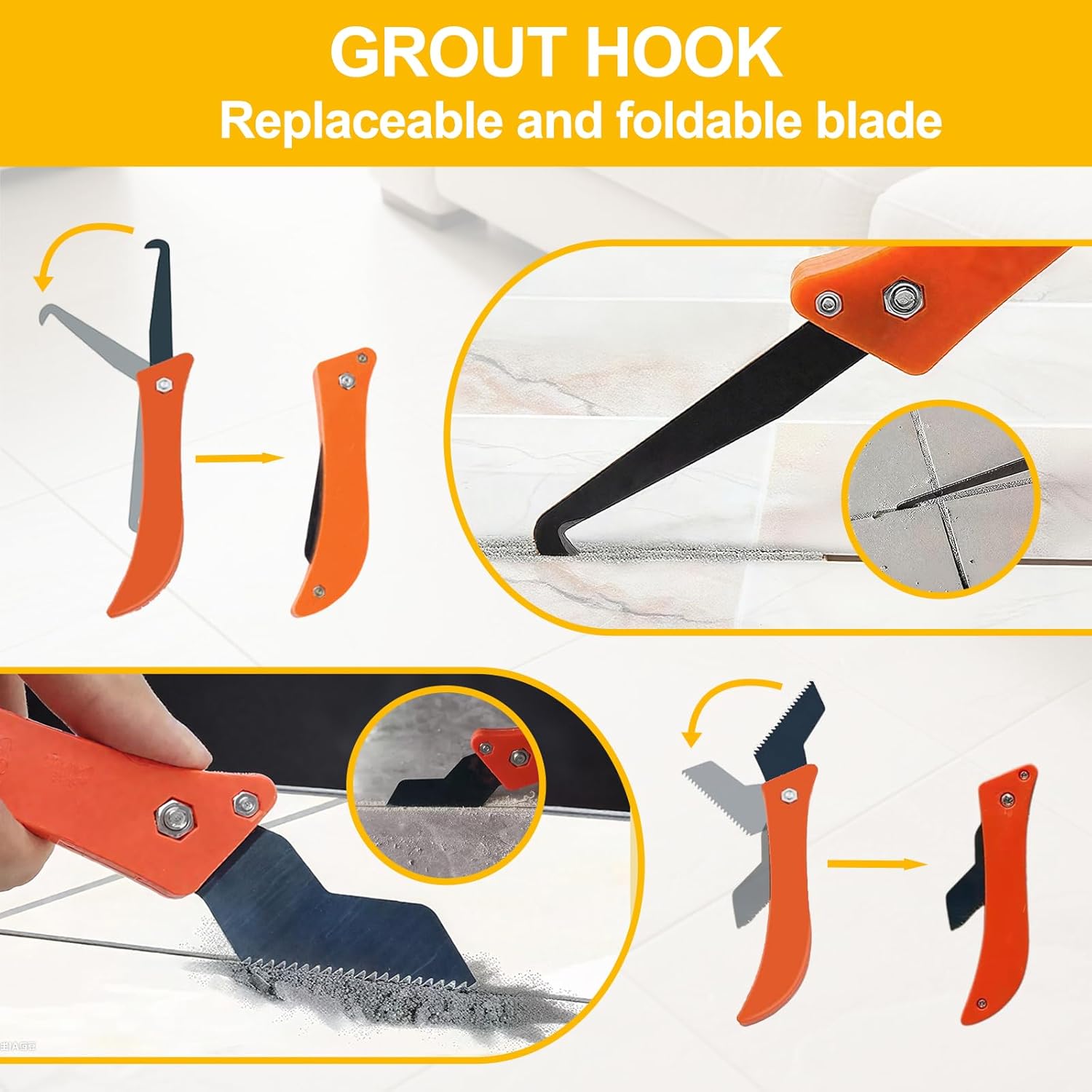 25 Pack Grout Removal Tool Kit, 3 Tile Grout Saws and Grouting and Cleaning Hook Knife with 12 Extra Blades, Grout rake and Caulk Remover Tool for Shower, Bathroom, Ceramic Tile Joint Cleaning