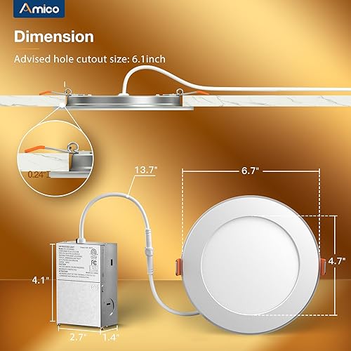 Miniatura 4 de Amico Paquete de 24 lámparas de techo empotrables LED 5CCT de 4 pulgadas con luz nocturna, 2700 K3000 K3500 K4000 K5000 K iluminación empotrada