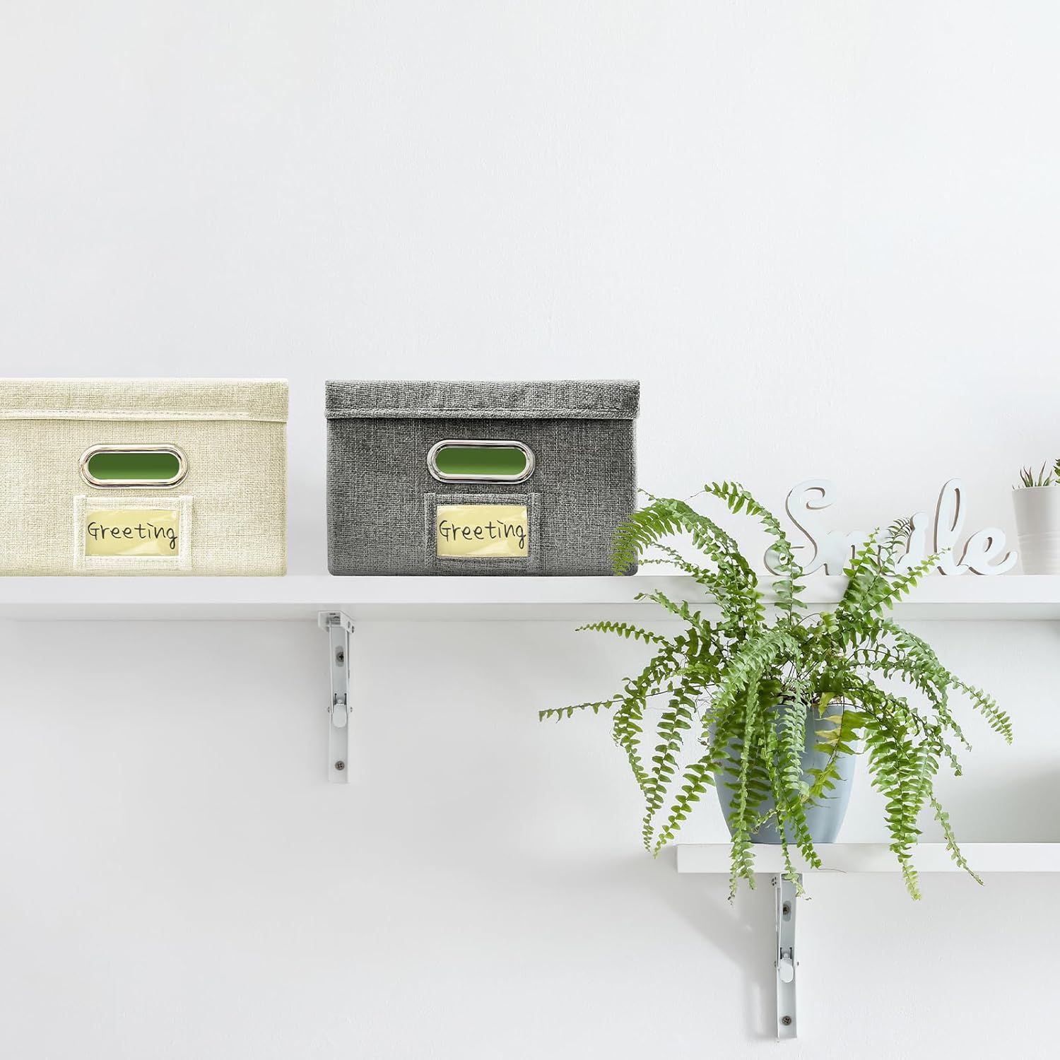 Vienrose Greeting Card Organizer 2 Pack, Storage Box with 20 Adjustable Dividers, Foldable Organizer Box Holds over 150 Cards, Storage Stickers Recipes Photos Envelopes Bills Vinyl Records, Beige