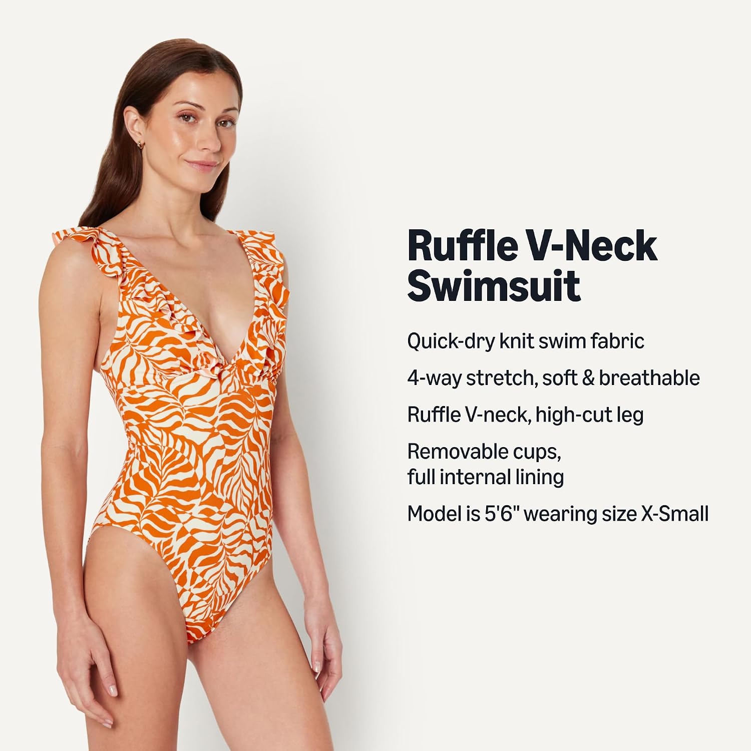 Amazon Essentials Women's Ruffle V-Neck One-Piece Swimsuit
