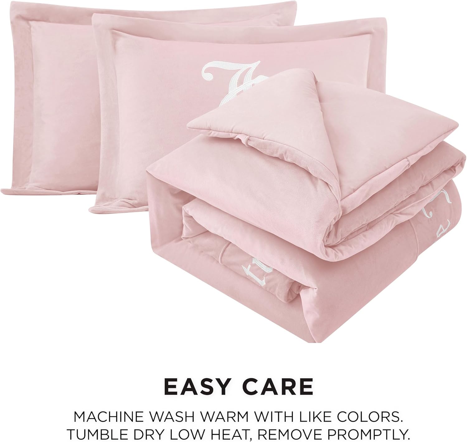 Juicy Couture - Comforter Set - Gothic Design Bedding - Full/Queen - 3 Piece Set Includes (1) 90" x 92" Comforter and (2) 20" x 26" Shams - Wrinkle Resistant - Premium Bedroom Decor - Marshmallow Pink