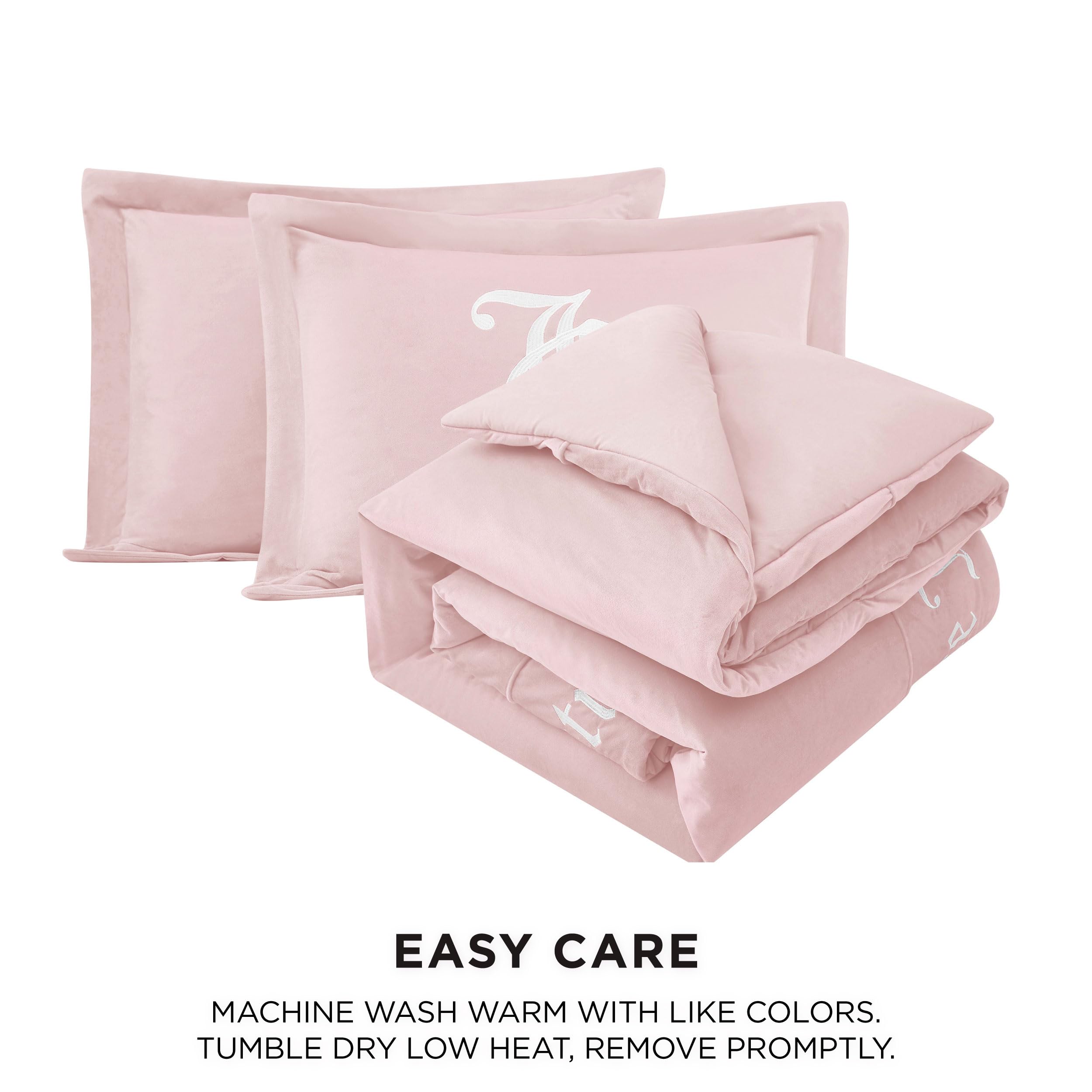Juicy Couture - Comforter Set - Gothic Design Bedding - King - 3 Piece Set Includes (1) 108" x 92" Comforter and (2) 20" x 36" Shams - Wrinkle Resistant - Premium Bedroom Decor - Black: Marshmallow Pink Full/Queen 3PC