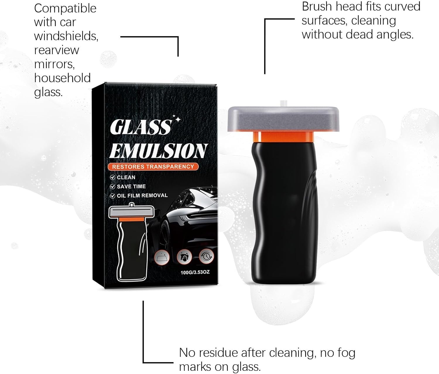 Glass Oil Film Cleaner Brush, Easy Operation, Fits Multiple Glass Types, Restores Clear View(3pcs)