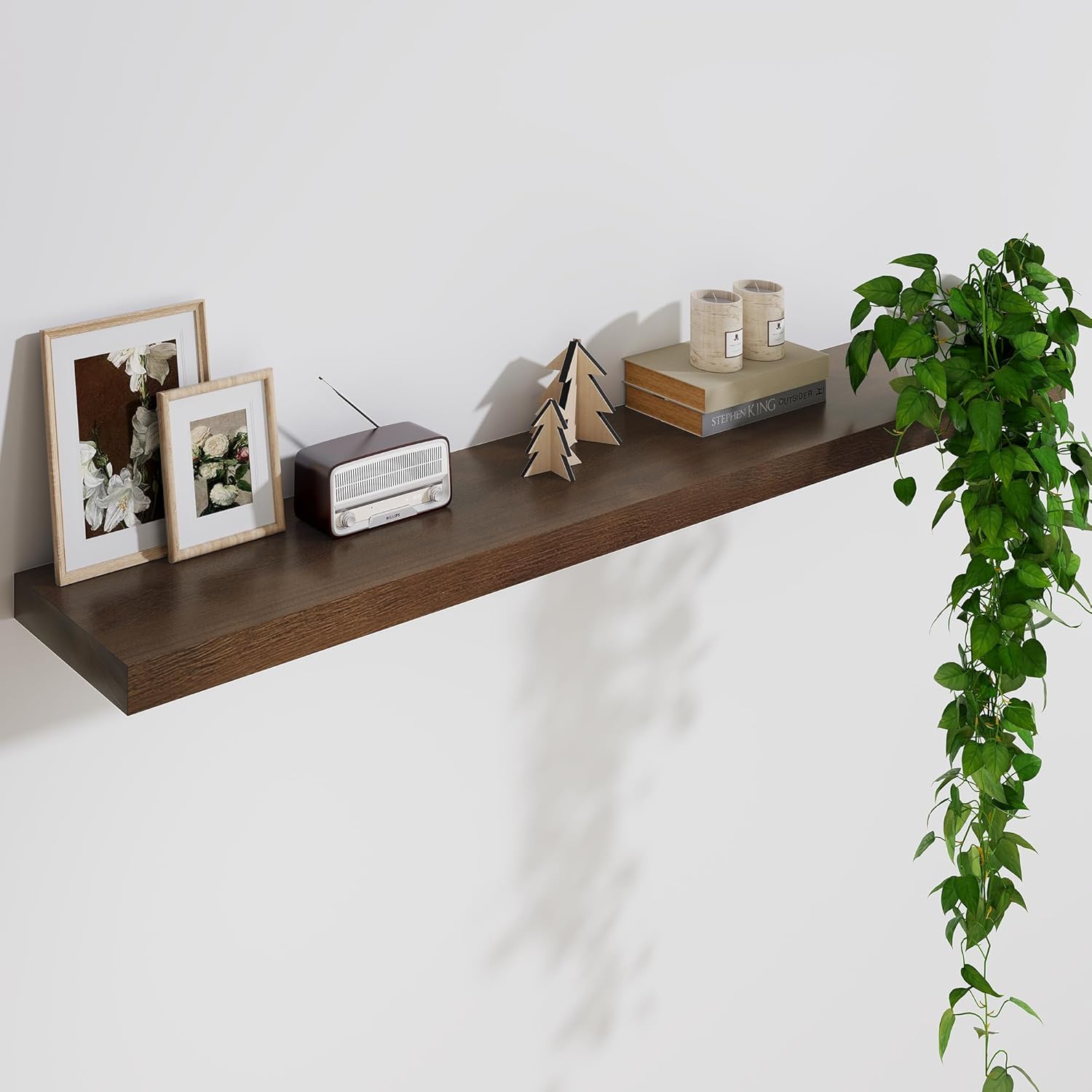 Solid Wood Floating Shelves For Wall, 55”W x 9”D x 1.56”H Large Wall Shelves for Living Room Bedroom Bathroom Kitchen Drcor Storage with Invisible Heavy-Duty Metal Bracket, Natural, Set of 1