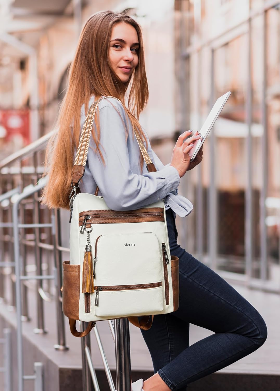 Shrrie Vegan Leather Laptop Backpack for Women 15.6 inch Work Backpack Fashion Travel Backpack Purse for Travel College Work - Image 2