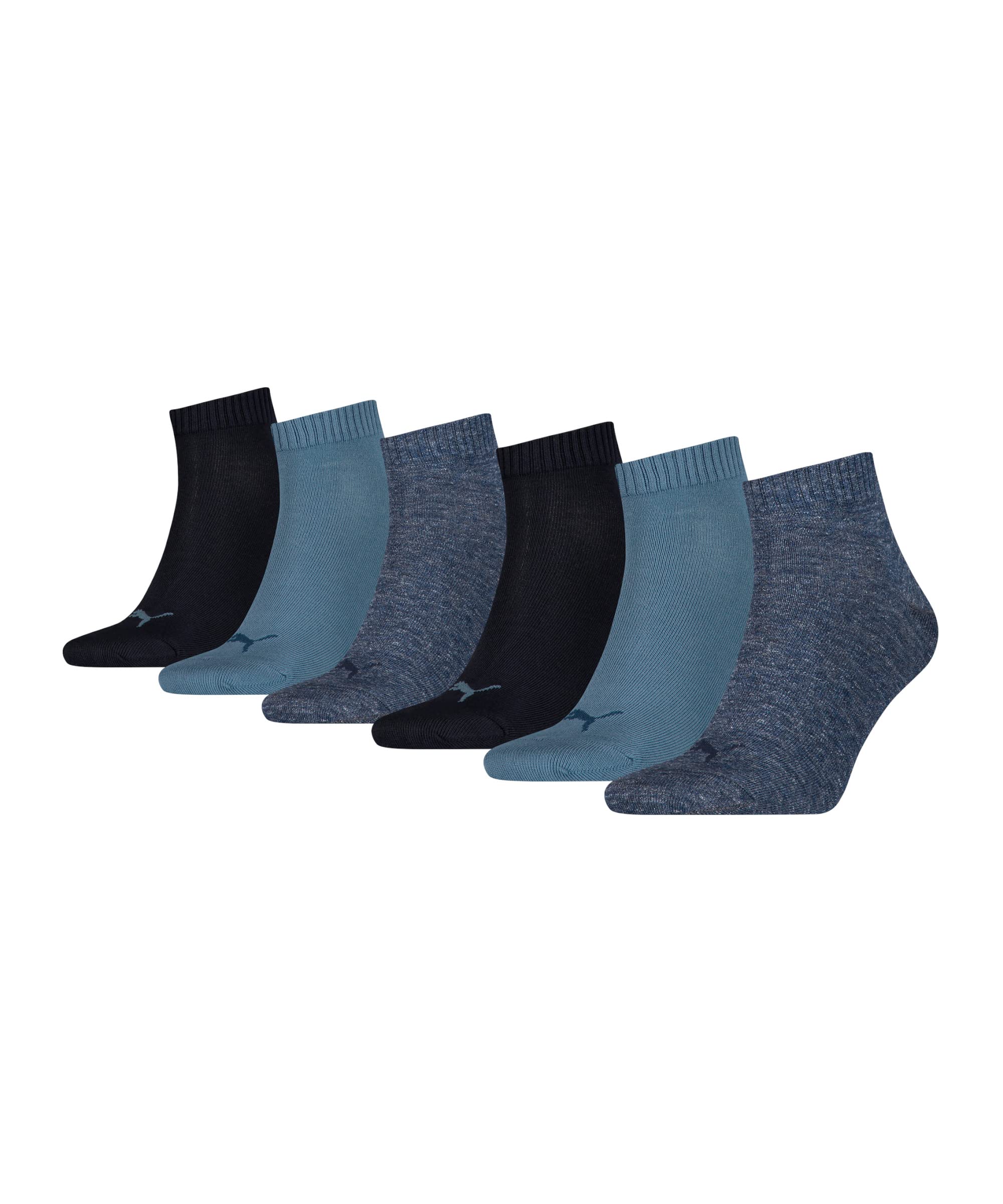 PUMA 6 Pairs Quarter Socks Blue Combo 2.5-5 (35/38)