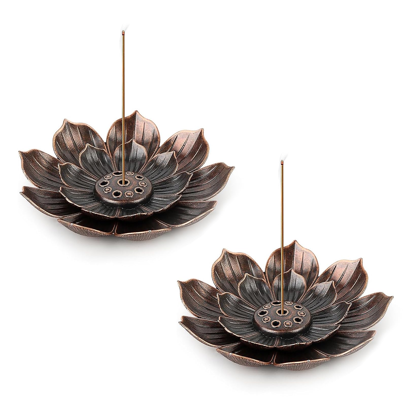 2 PCS Lotus Incense Holder, Insence-Stick Holder, With Detachable Ash Catcher, for Office Tea House Home Accessories Yoga(Copper Color)