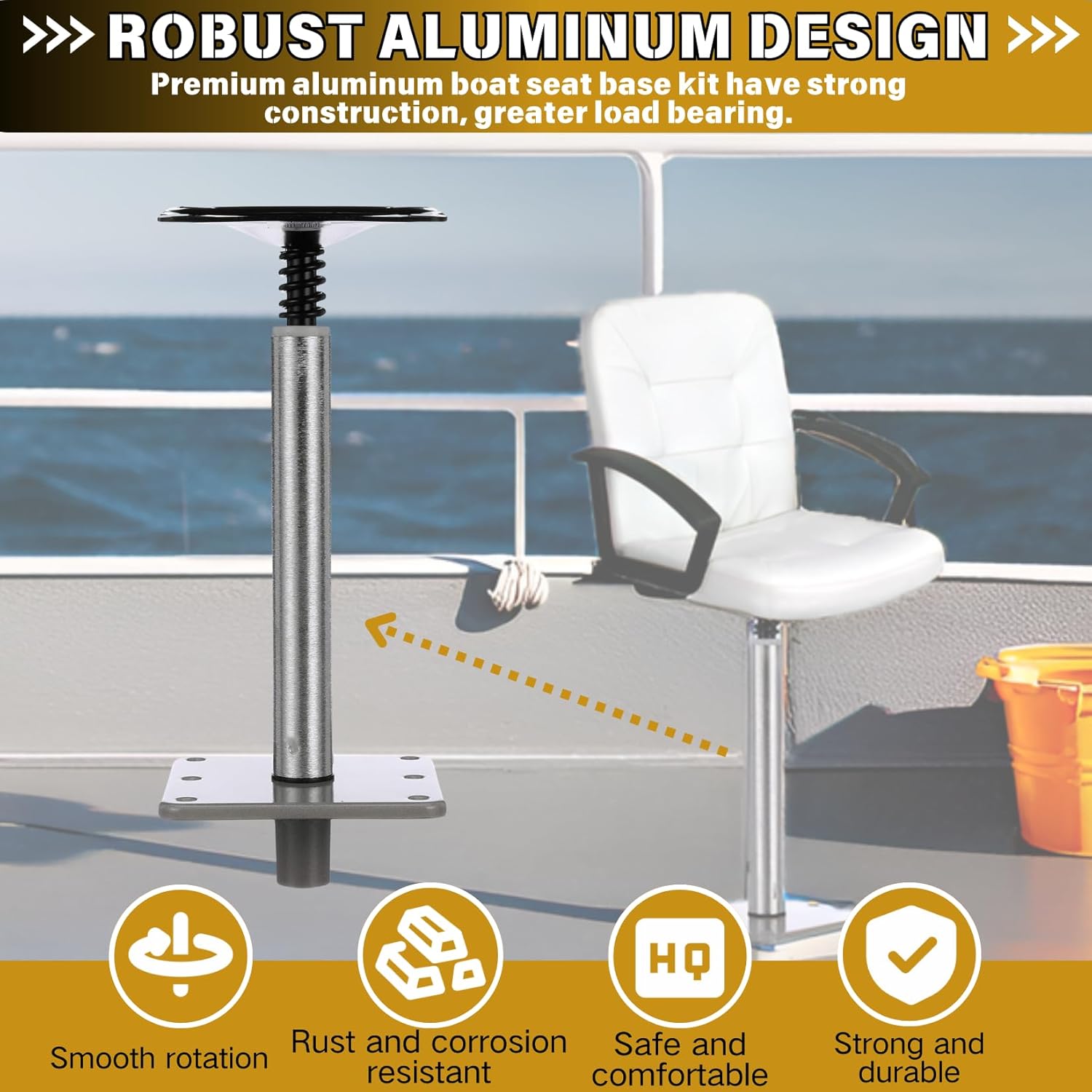 Boat Seat and Pedestal Mount Package 3 Piece Kit with 7" x 7" Marine Boat Pedestal Base & 3/4" Boat Seat Swivel Pedestal Post and 11" Tall Post for Fishing Boat Seat or Casting Seat Pedestal.