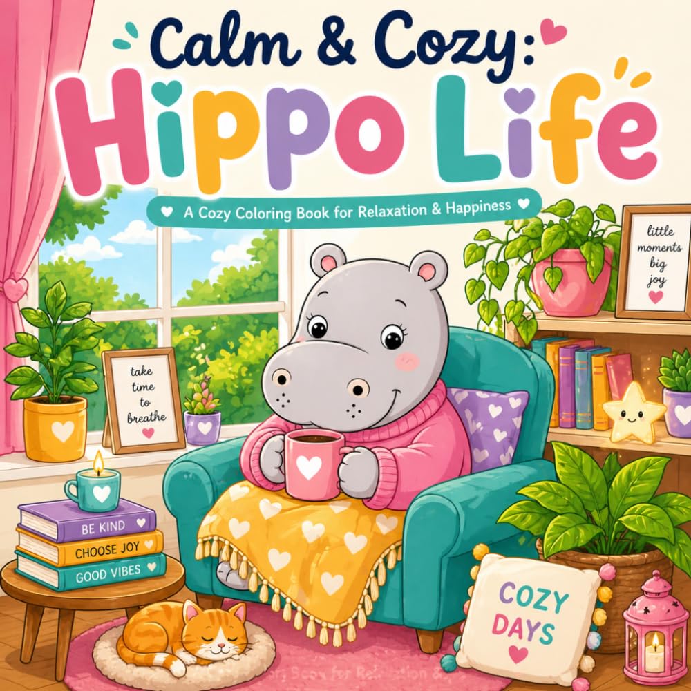 Calm & Cozy: Hippo Life: A Cute and Cozy Coloring Book for Relaxation, Happiness, and Stress Relief
