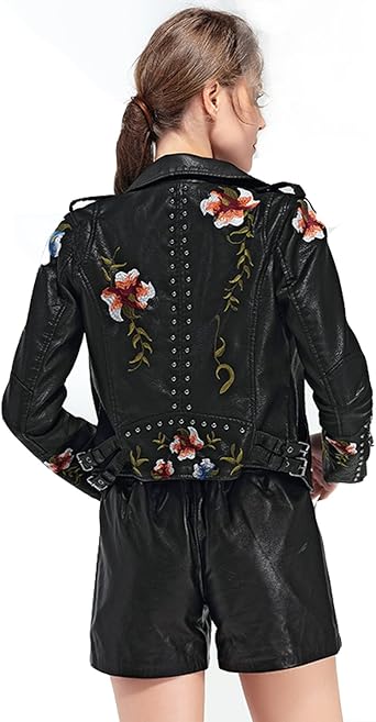 floral embroidered leather jacket