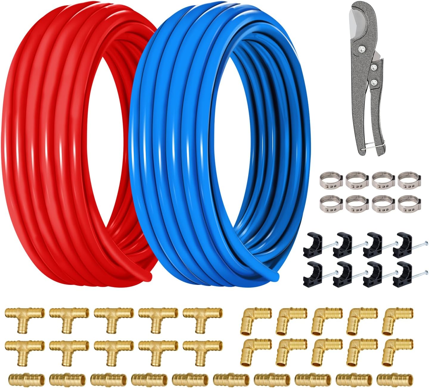 SUNGATOR 1/2'' Pex-B Pipe, 1/2'' Blue and Red Tubing (100 Feet x 2 Rolls) Kit, 1/2 Inch Pex Pipe for Portable Water, 1/2 Inch Plumbing Water Line with Installation Tools