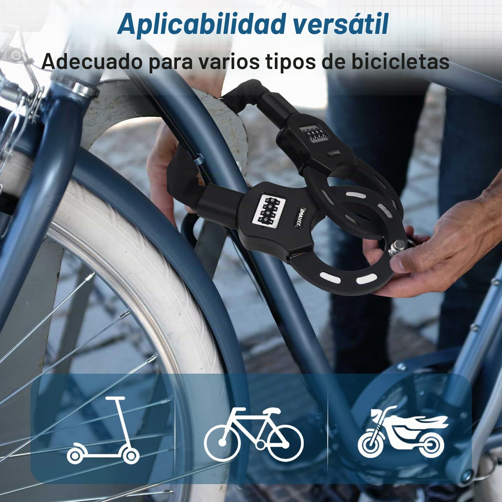 IMAYCC Cerradura para scooter E con código numérico, 8 mm de grosor para scooter eléctrico, cerradura de esposas para scooter eléctrico, candado de bicicleta, candados de alta seguridad, motocicleta