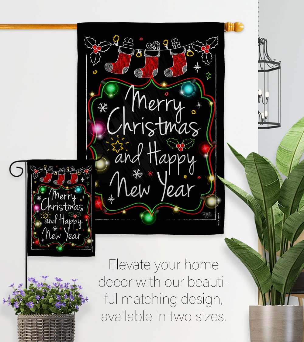 Breeze Decor S114145-BO Chalkboard Merry Christmas Winter Christmas Impressions Decorative Vertical House 28" X 40" Garden 13" X 18.5" Double Sided Flags Set Printed in USA Multi-Color