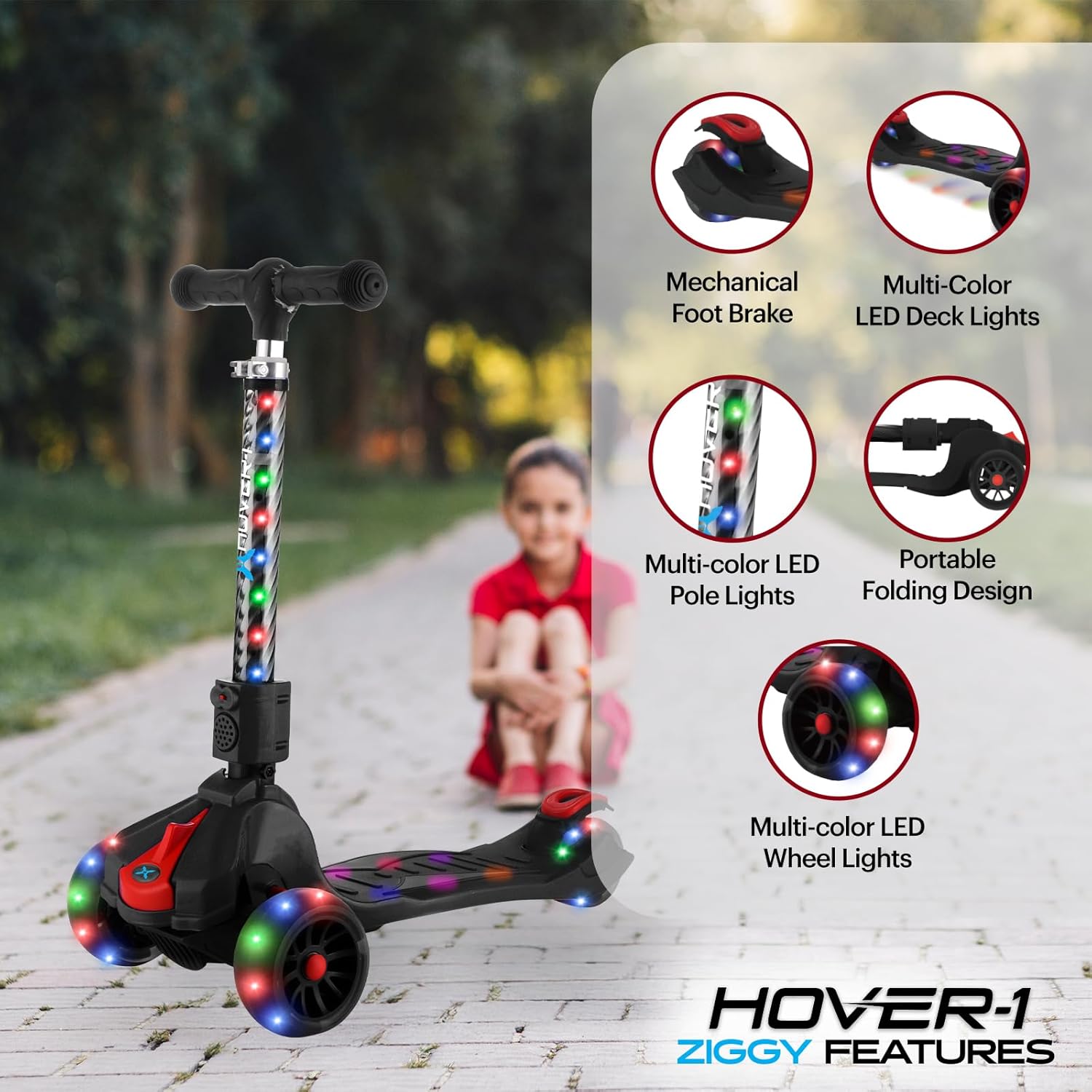 Hover-1 Ziggy Folding Kick Scooter for Kids (5+ Year Old) | Features Lean-to-Turn Axle, Solid PU Tires & Slim-Design, 110 LB Max Load Capacity, Safe