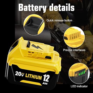 2Packs 12000mAh DCB206 Battery Replacement for Dewalt 20v Battery Lithium