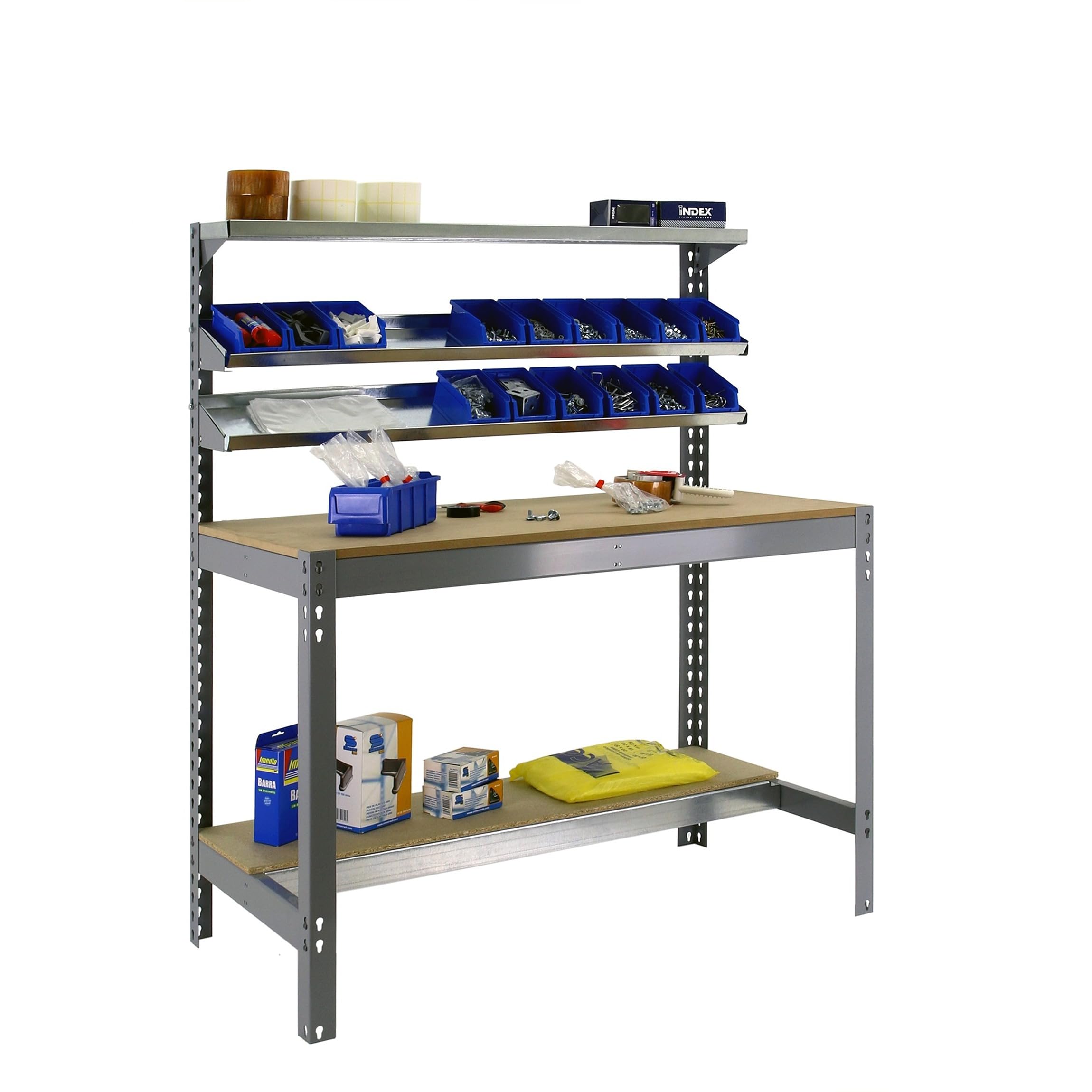 Simon Rack Banco de Trabajo con 3 repisas 1210x610 mm - BT1 | Capacidad Carga 600 kg, Pintura anticorrosión, Gris , Montaje sistema clic