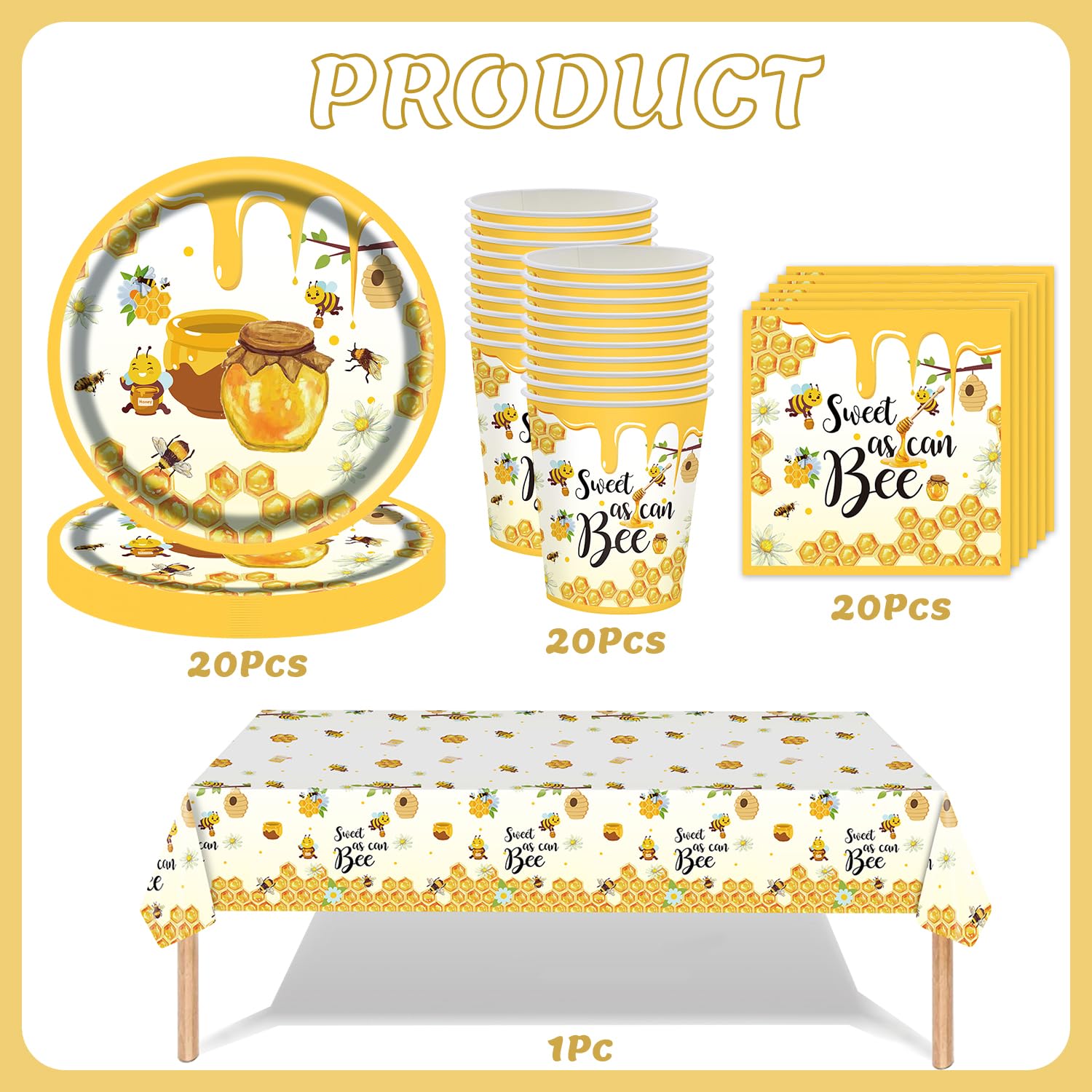 Set di stoviglie per feste di ape, 61 pezzi, decorazioni per feste di compleanno, piatti di carta, asciugamani di carta, tovaglie, primavera, pic-nic a tema stoviglie, battesimo di un bambino