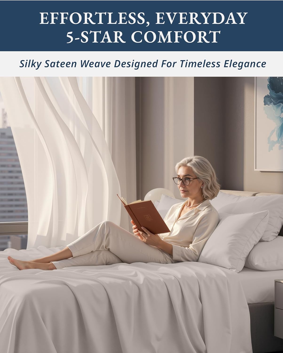 LANE LINEN 100% Egyptian Cotton Bed Sheets - 4PC Queen Sheets Set, Long Staple Cotton Bedding Sheets, Sateen Weave, Luxury Hotel Sheets, Deep Pocket - Nacreous Clouds - Image 9