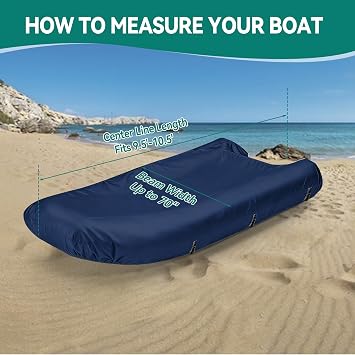 900D Heavy Duty Inflatable Boat Cover, Fits 9.5ft - 10.5ft Dinghy, Beam Width up to 70in, Marine Grade Water-Resistant & UV Protected Raft Cover for Storage and Mooring (Blue)