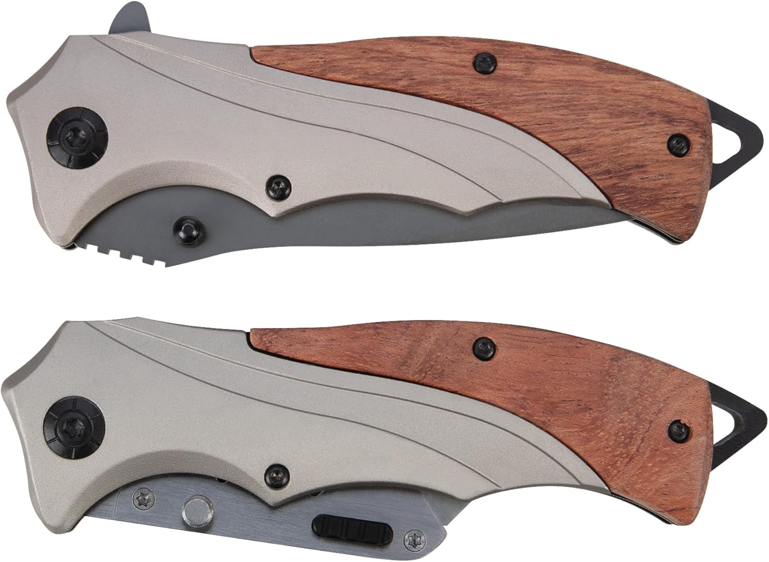 Performance Tool W9371 Hardwood and Aluminum Pocket and Utility Knife Set with Drop Point Blades and Inline Blade Locks and Clips (2 Pieces)