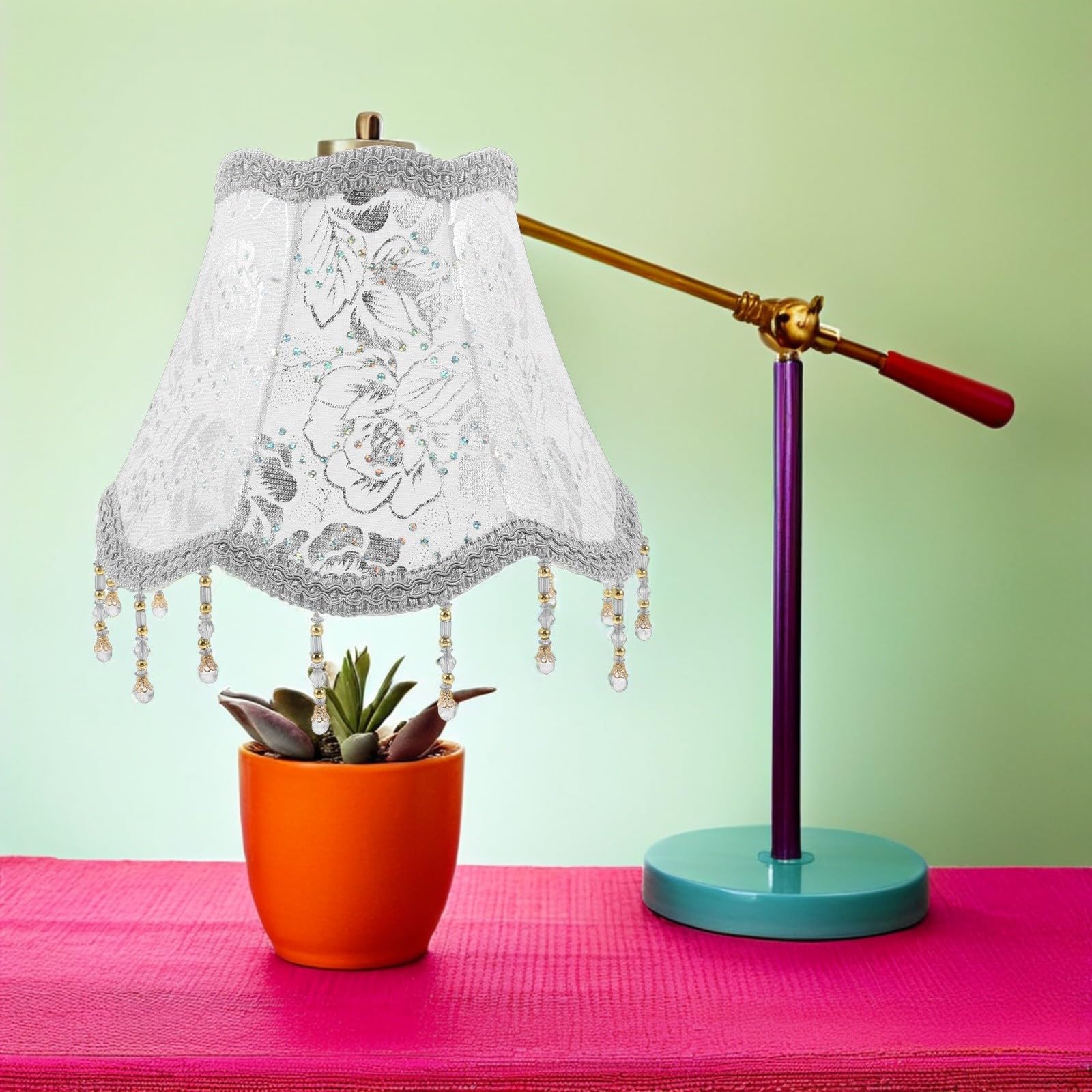 GARVALON Pantalla de Lámpara de Tela con Forma de Barril Floral para Lámpara de Araña, Material Blando y Compatible, Estilo Europeo Clásico para Sala de Estar o Cocina