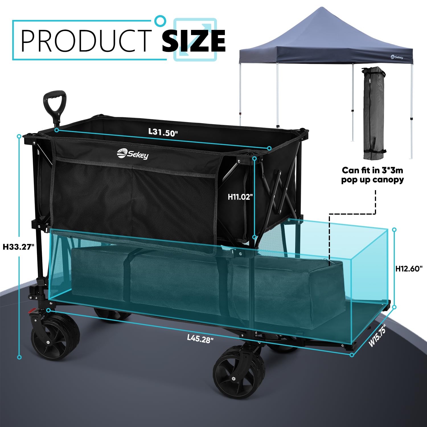 Carrello Pieghevole A Due Piani Uyittour, 400 Litri, 127 Cm, Ruote Grandi 7x4", Tessuto Oxford 600D, Capacità 220 Kg, Azzurro