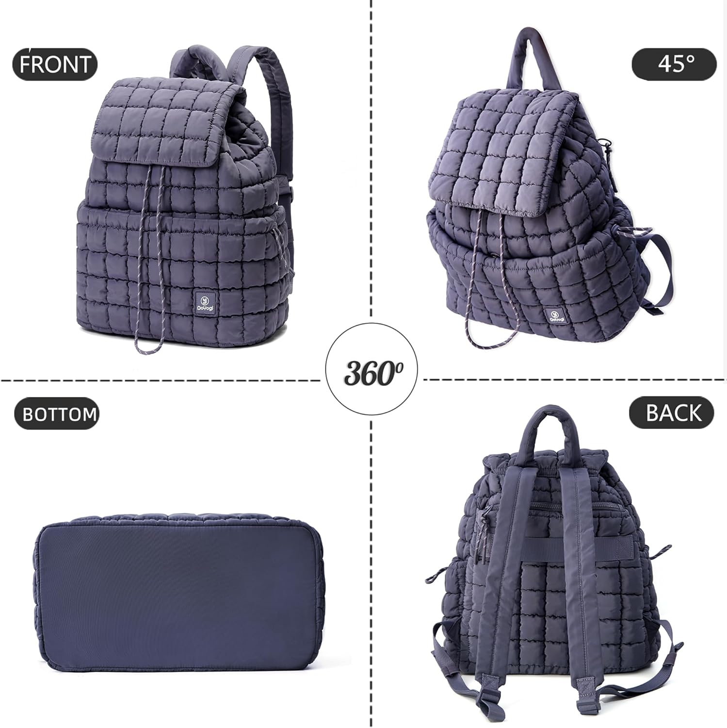 Quilted Backpack for Women, Lightweight Travel Gym Bag, Hiker Pack Drawstring Padding Backpacks, Puffer Travel Bag for Casual Daypack(Purple) - Image 3