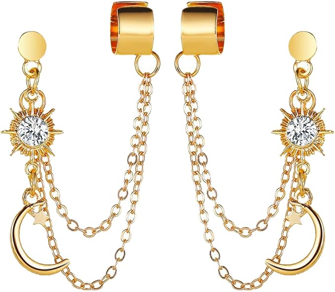 Amazon シックな月と星 イヤーカフ クローラーイヤリング レディース ガールズ クライマー ゴールドトーンチェーン タッセル ラインストーン 華奢な花 ダングル ドロップ 軟骨スタッド カフ イヤーラップ ピン クリップオン イヤリング ジュエリー バレッタ クリップ Amazon シックな月と星 イヤーカフ クローラーイヤリング レディース ガールズ クライマー ゴールドトーンチェーン タッセル ラインストーン 華奢な花 ダングル ドロップ 軟骨スタッド カフ イヤーラップ ピン クリップオン イヤリング ジュエリー バレッタ クリップ