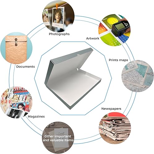 Miniatura 6 de Lineco Caja de Almacenamiento de Folio, Diseño de Concha de Almeja con Borde de Metal. 13.5 x 19.5 x 1.75 Pulgadas, Cartón de Archivo, Conserva