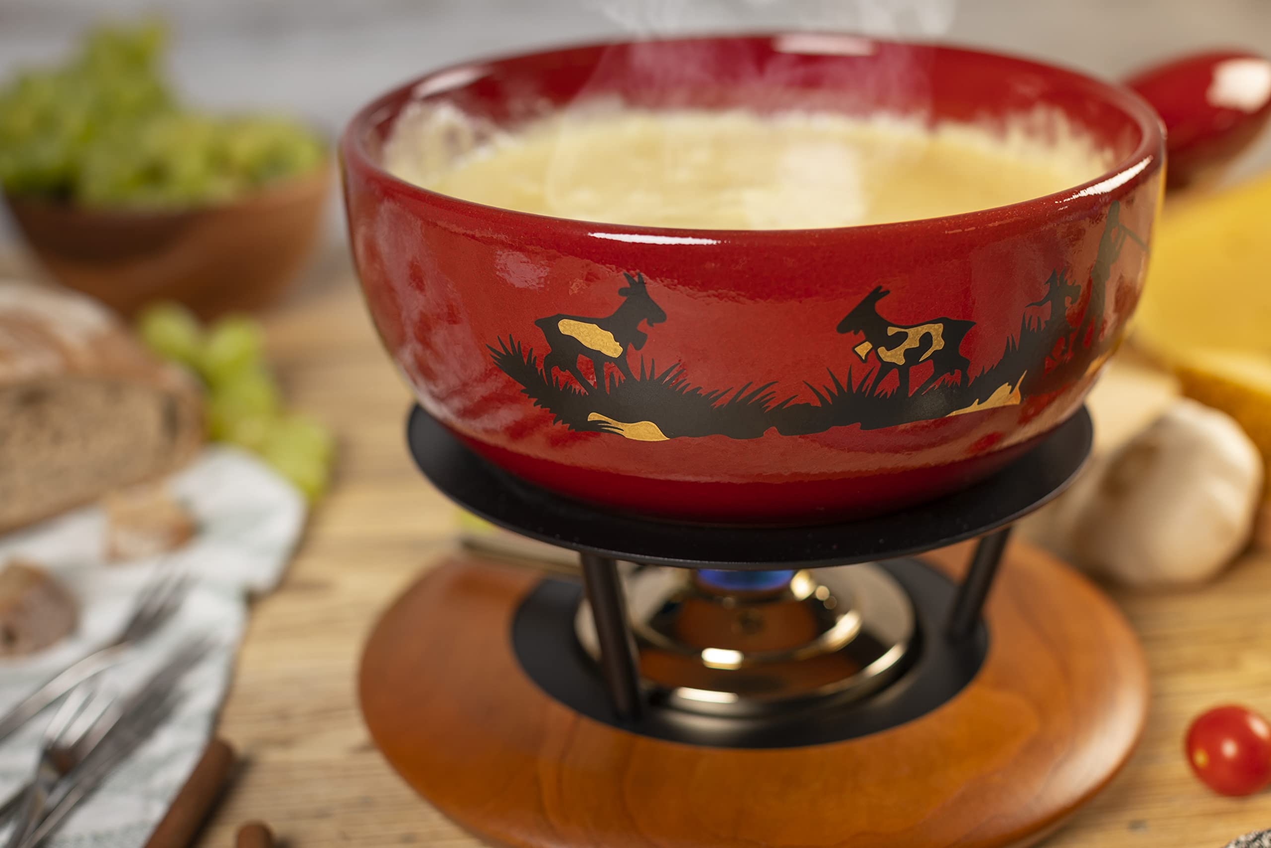 KUHN RIKON Fondue au fromage Caquelon Joueur de Cor des Alpes 22 cm, rouge