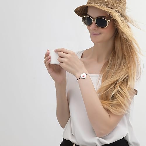 Miniatura 6 de LinnaLove Pulsera de alerta médica para mujer, ajustable, hecha a mano, cordón de identificación médica con grabado personalizado