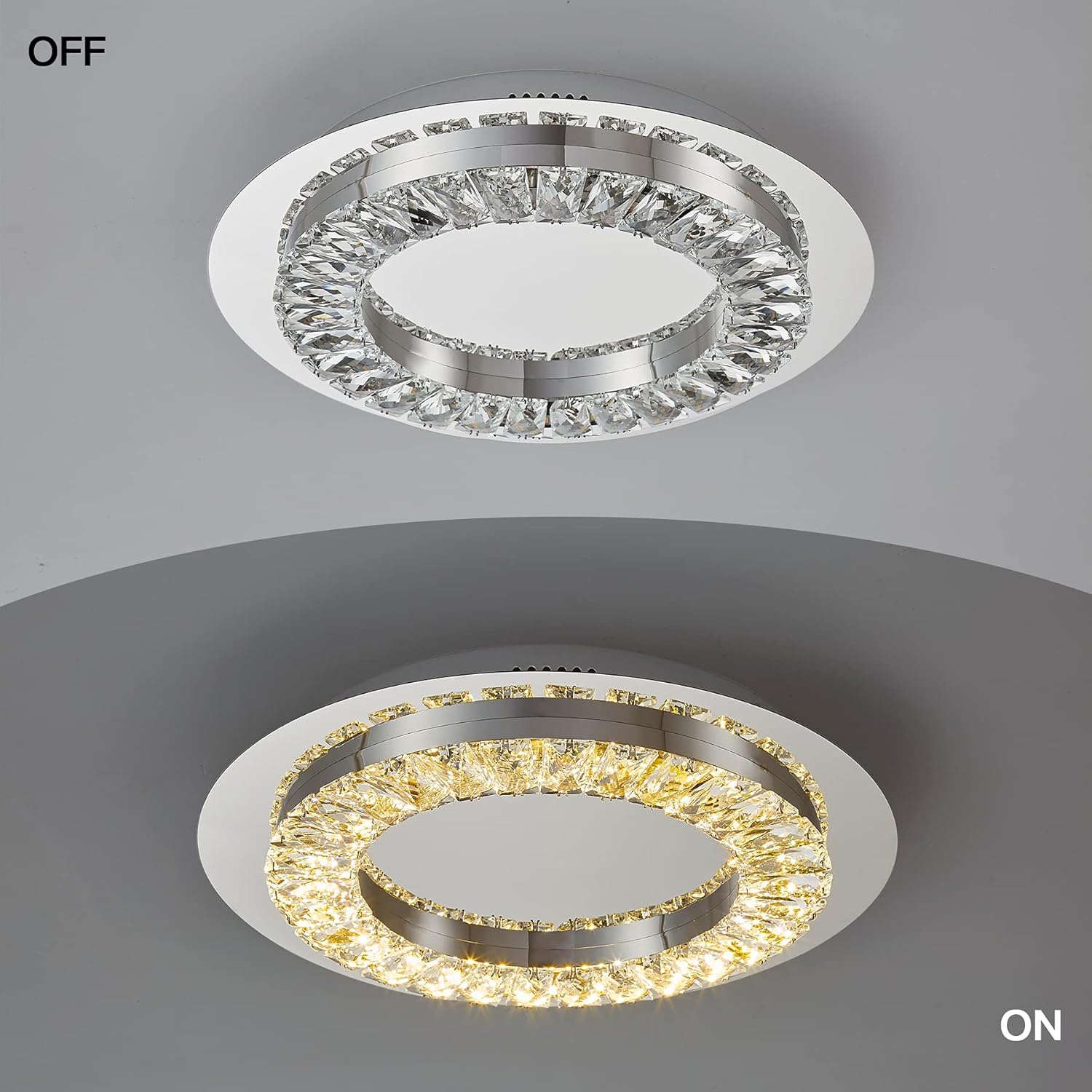 TOP оƒƒERS Gris Modern 12W 15 Led Crystal Ceiling Light Fixture Flush Mount Close to Fixtures for Living Room Bedroom Foyer Kitchen Chandeliers Glold 3000K,840Lm Not Dimmable Light Fixtures Ceiling Hanging.