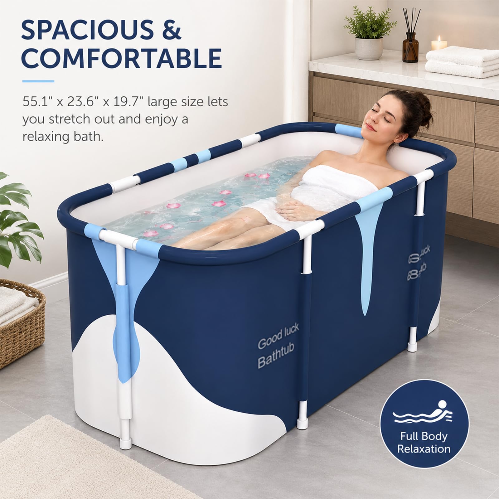55 pollici Vasca da bagno portatile, vasca da bagno pieghevole, vasca da bagno indipendente per bagno caldo e di ghiaccio, vasca da bagno SPA per bagno, doccia, vasca da bagno portatile per ghiaccio