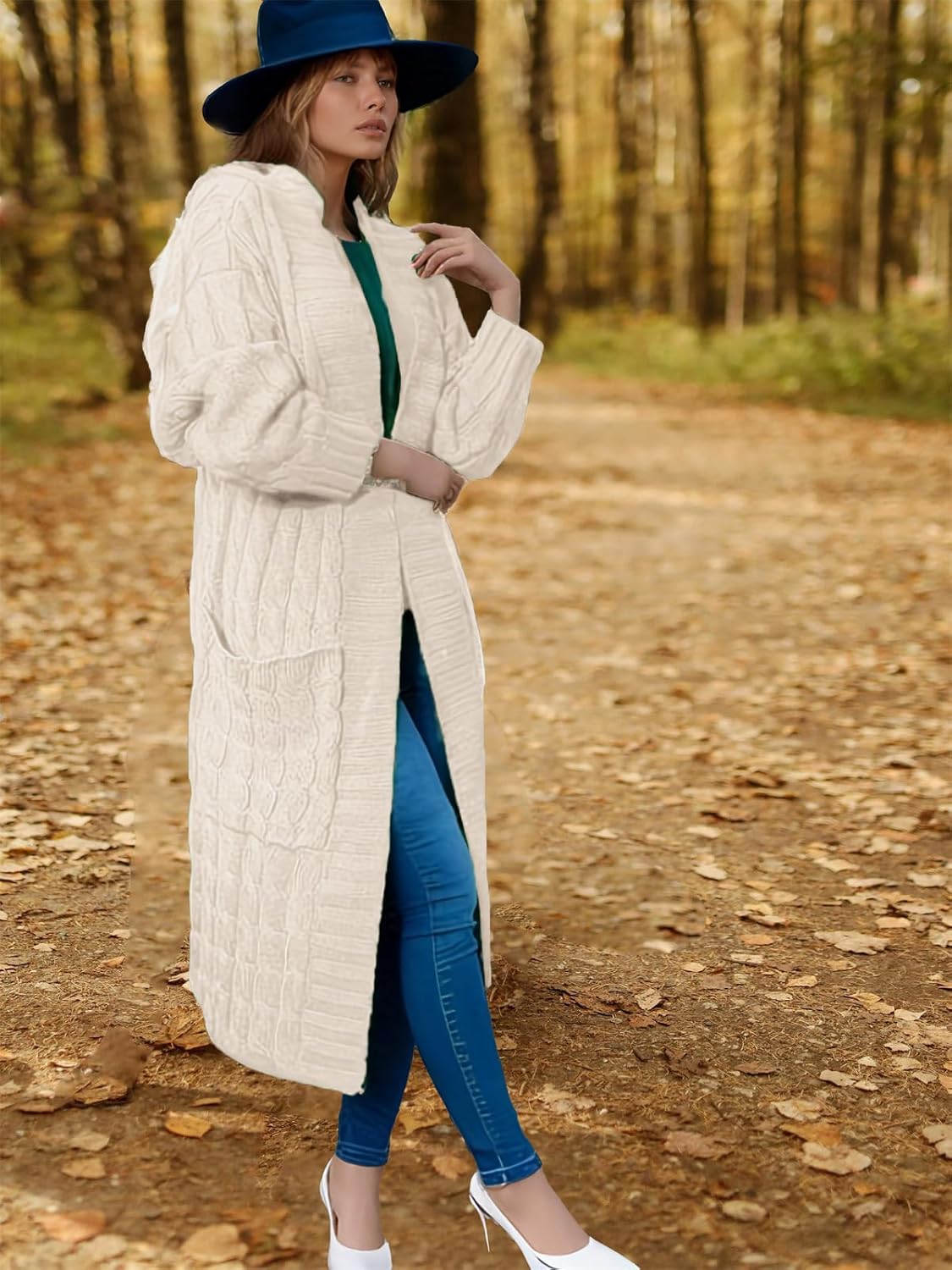 Long Cardigan Sweaters for Women 2026 Spring Fall Open Front Long Sleeve Clable Knit Sweater Coat with Pockets - Image 4