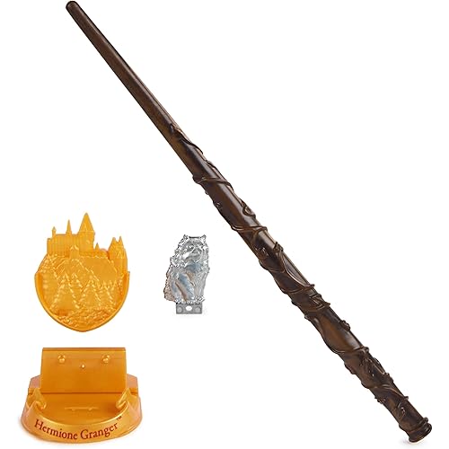 Wizarding World Harry Potter, 12-inch Magical Collector Hermione Granger Wand with Stand & Die-cast Icon, Magical Creatures, Accessory for Halloween Costumes