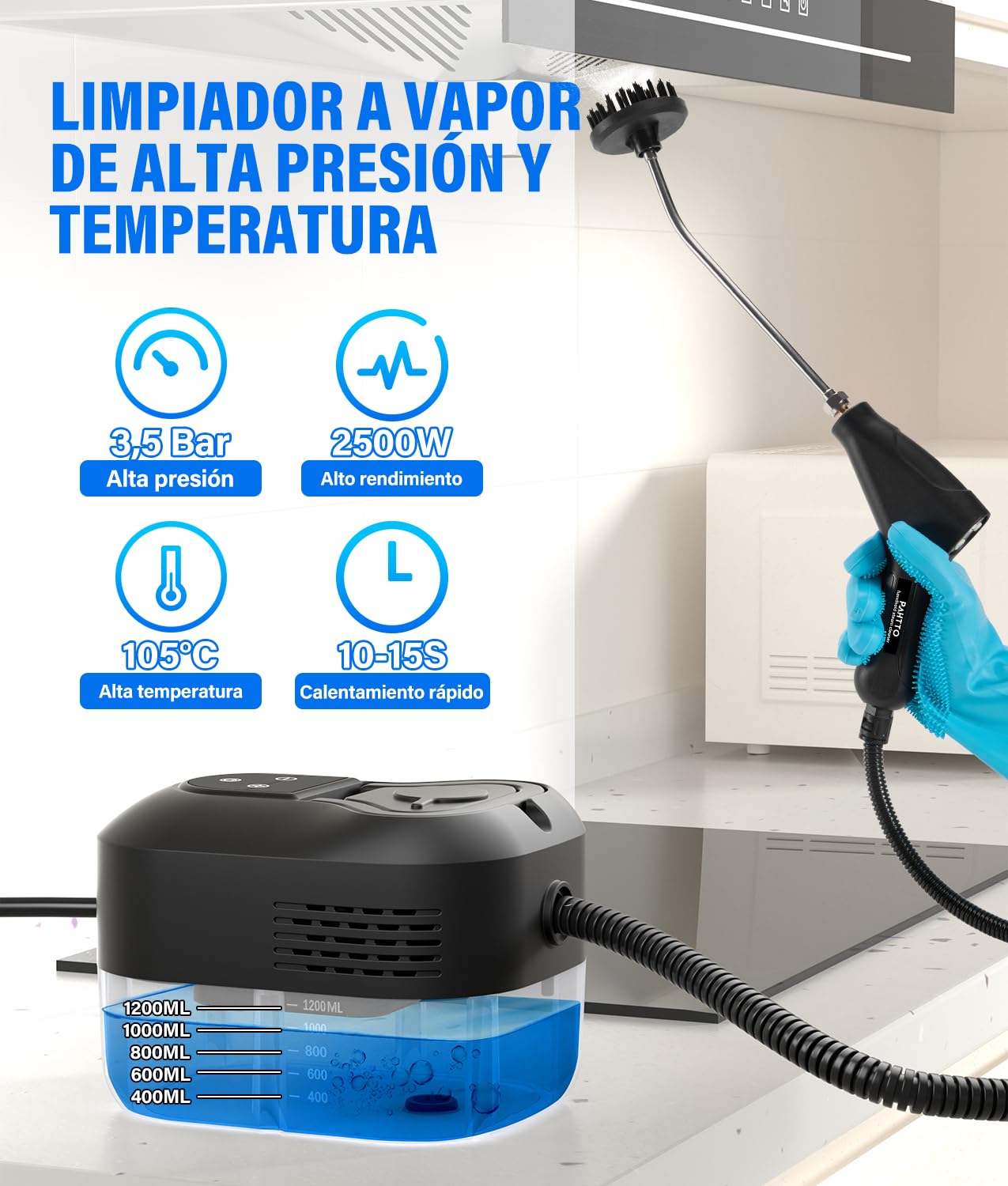 PAHTTO Limpiador a vapor multifuncional de alta temperatura para el hogar, con pantalla LCD y mango antiescaldaduras, cantidad de agua ajustable, adecuada para la limpieza de la casa y el coche